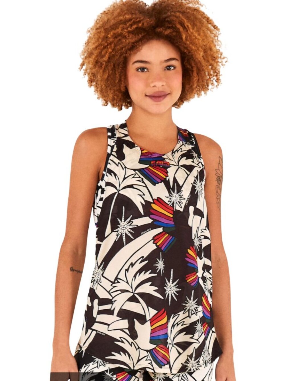 Farm Rio Racer Back Logo Rainbow Tank Top Unique Flowy Comfort Beach Size M